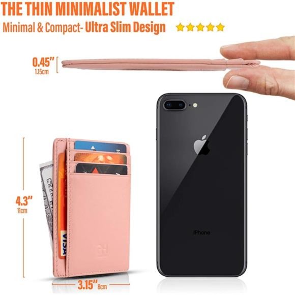 Slim RFID Blocking Card Holder Minimalist Leather Front Pocket Wallet for Women - Picture 2 of 7